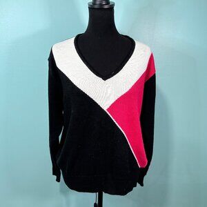 Vintage Pink Black Color Block Striped Sweater Top V-Neck Small/Medium  Lot J